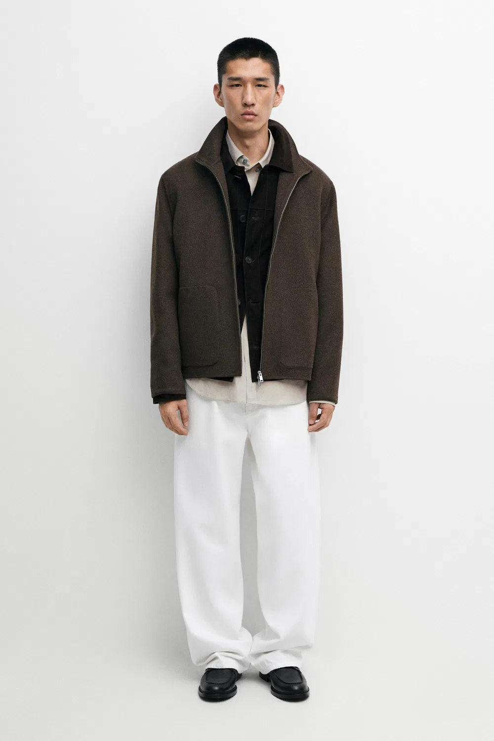 Куртка Massimo Dutti Wool Blend Double Fabric High Neck, коричневый — фото 3