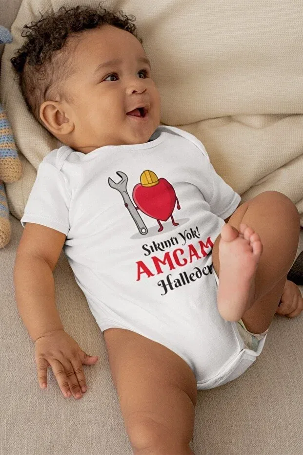 Детский бодик с принтом Unisex baby white no problem my uncle will handle it patterned short sleeve body Generic Brands, White