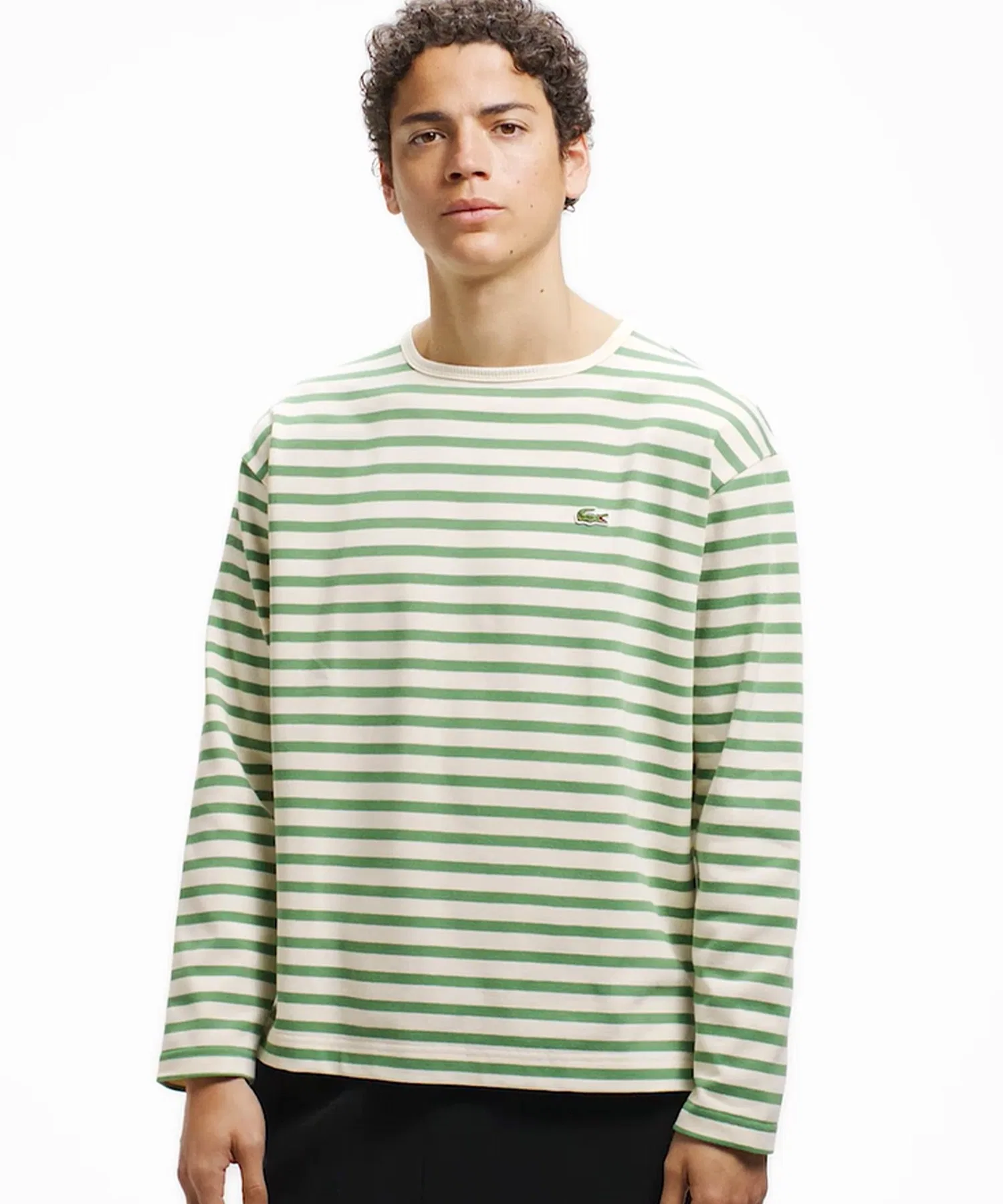Футболка LACOSTE с длинным рукавом, квадратный вырез, морской принт, хлопок