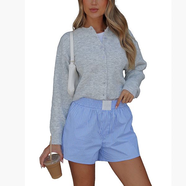 

Женский короткий вязаный кардиган slim-fit на пуговицах Joyjoy, Flower Gray