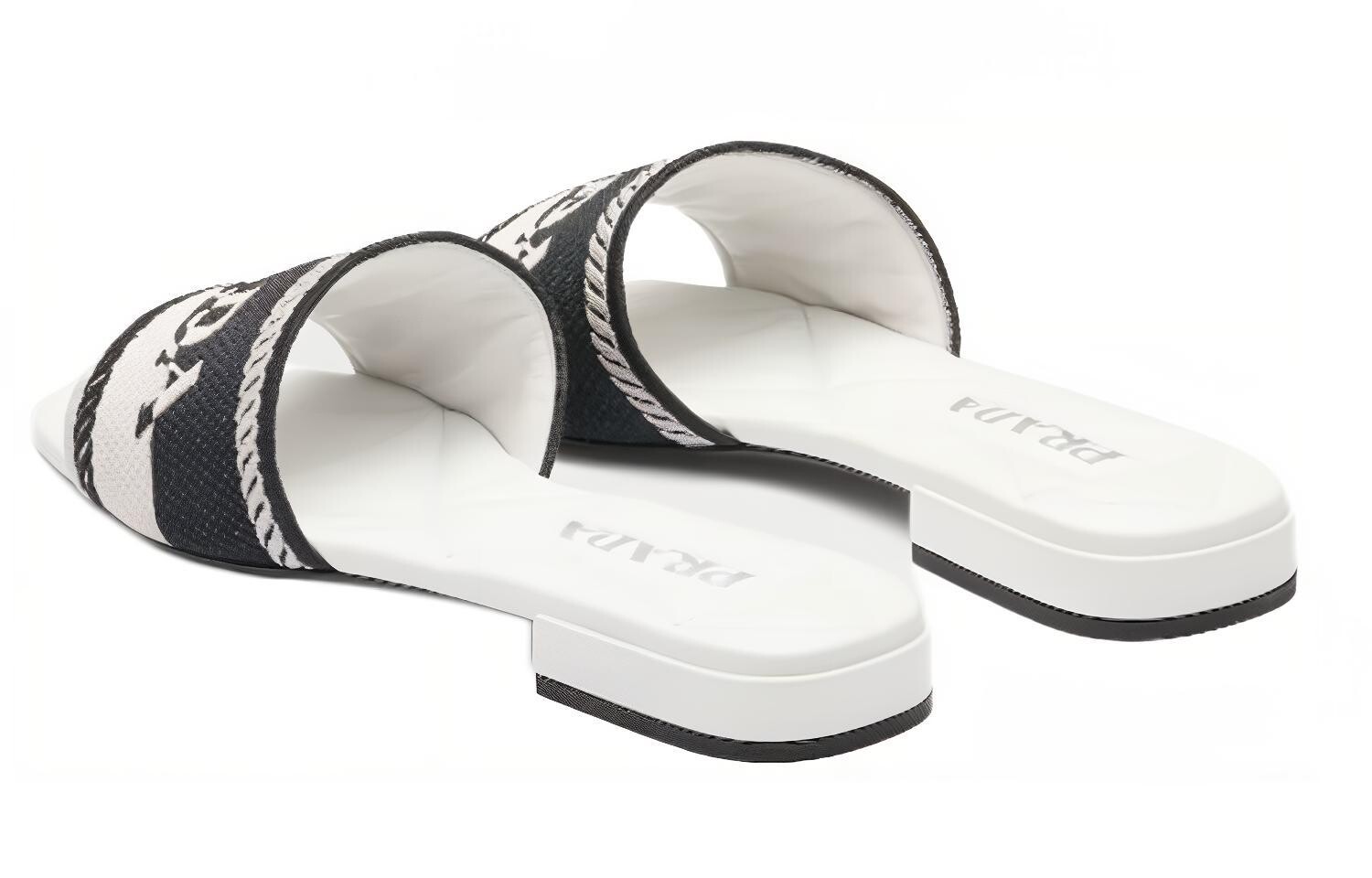 Шлепанцы женские Prada Logo Embroidered, черный / белый — фото 4