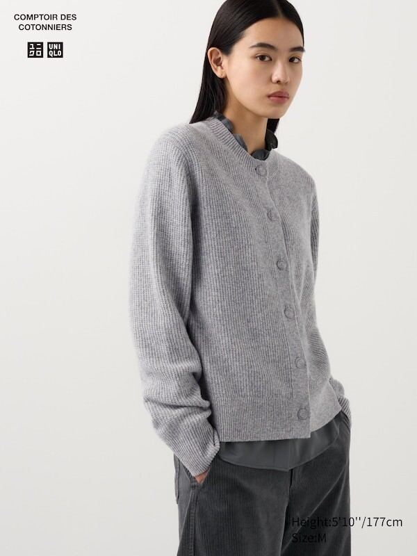 

Кардиган с круглым вырезом из овечьей шерсти Uniqlo, серый