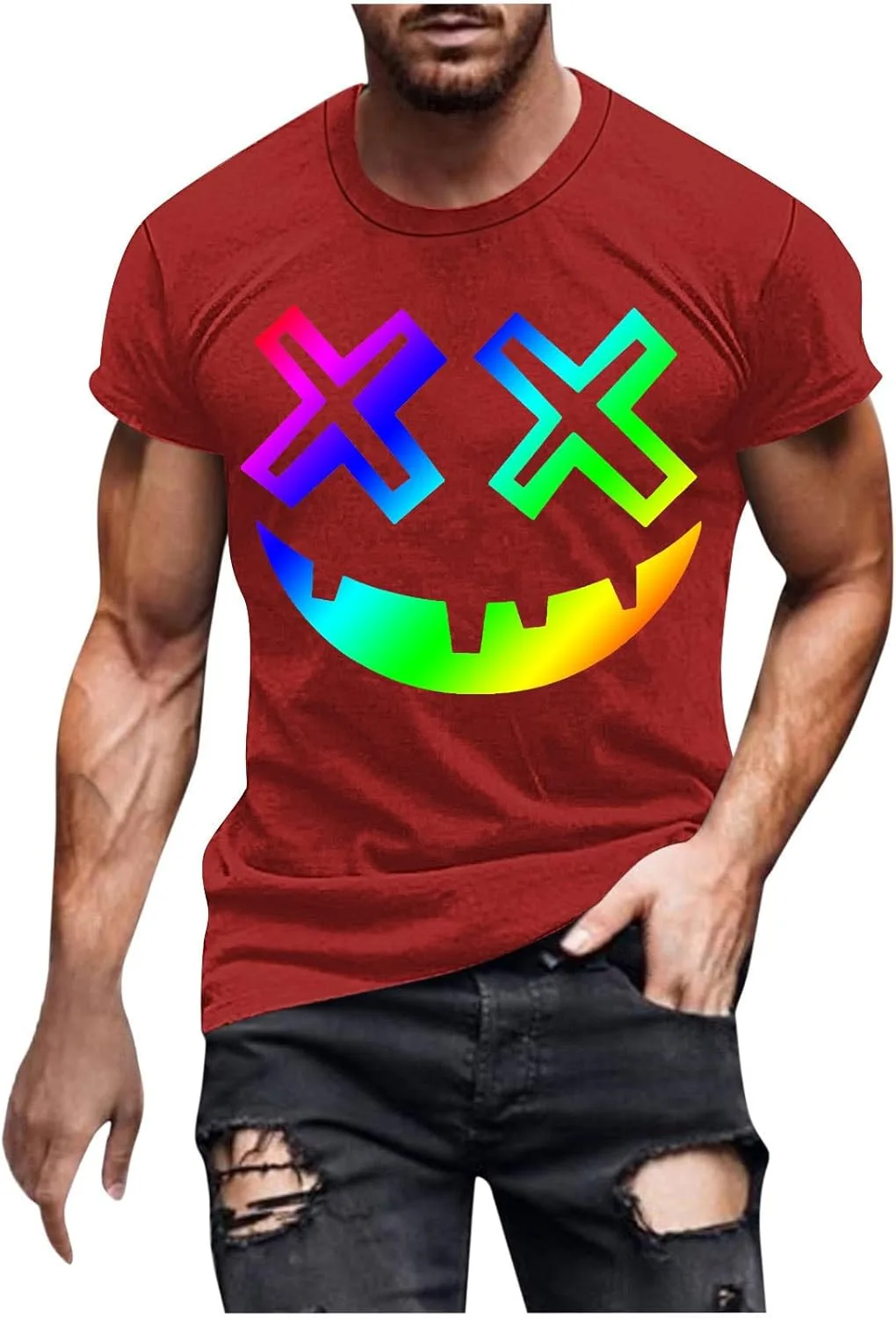 

Мужская футболка Halloween с 3D принтом Pumpkin Face, короткий рукав, круглый вырез Xiaojmake