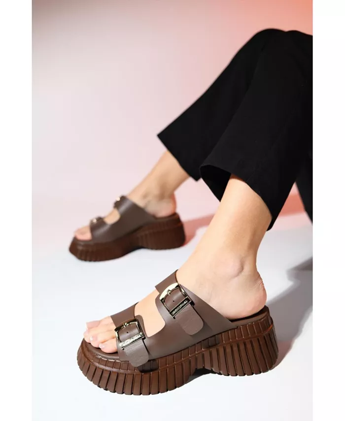 Женские сандалии Joanes Leather на платформе с двумя ремешками Forever & Always Shoes, коричневый — фото 4