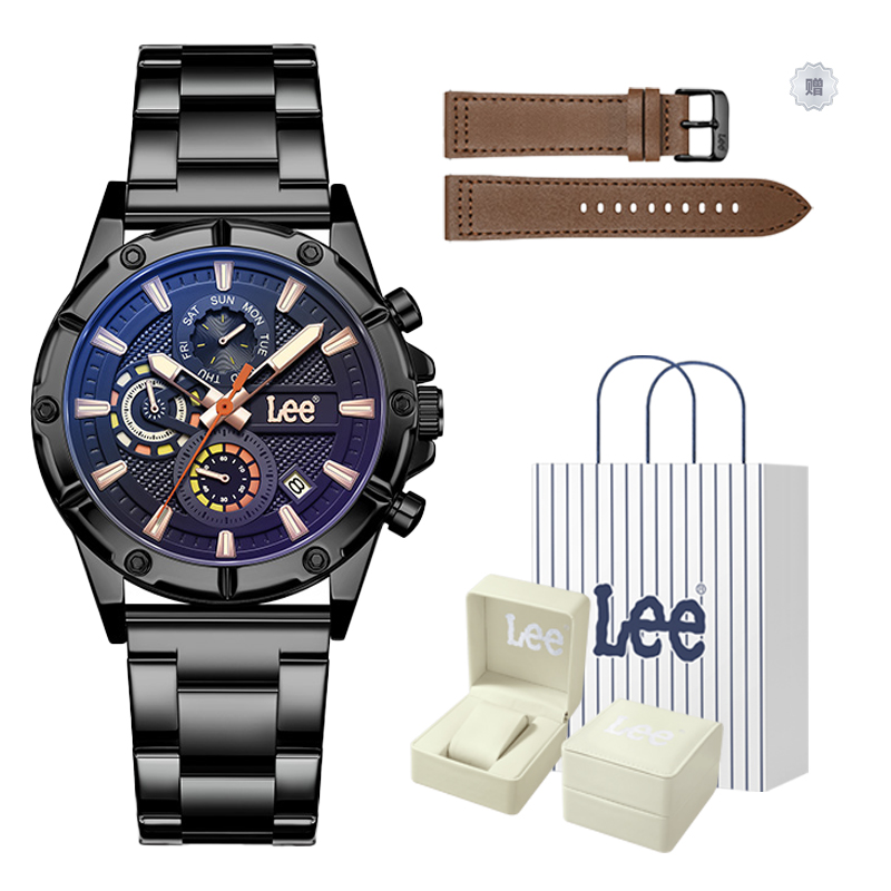 

Lee Часы Wrist Watch Quartz Movement Steel Strap Black Dial Men's Watch Node Holiday Classic Box