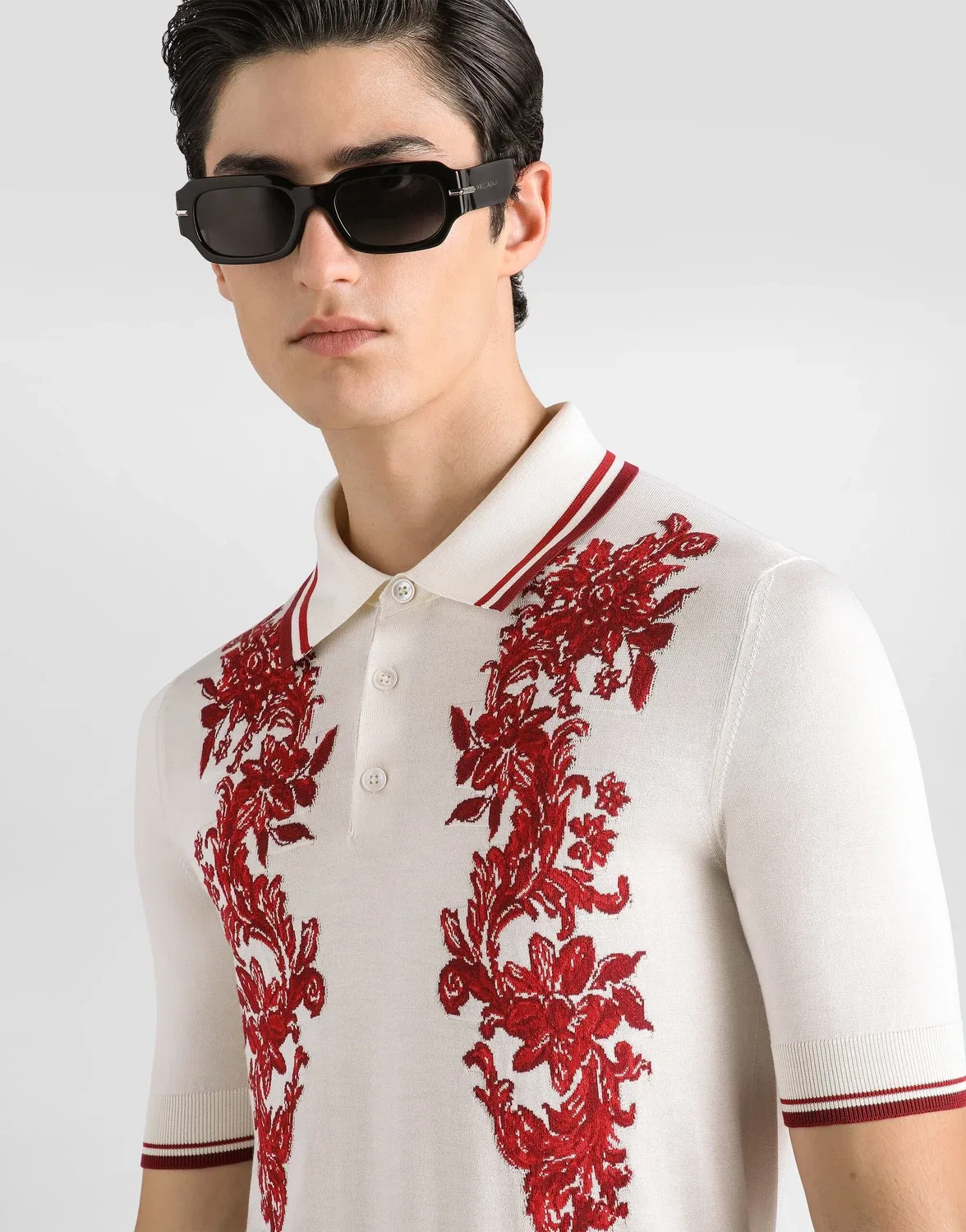 Шелковое поло с интарсией DOLCE & GABBANA, бежевый — фото 4