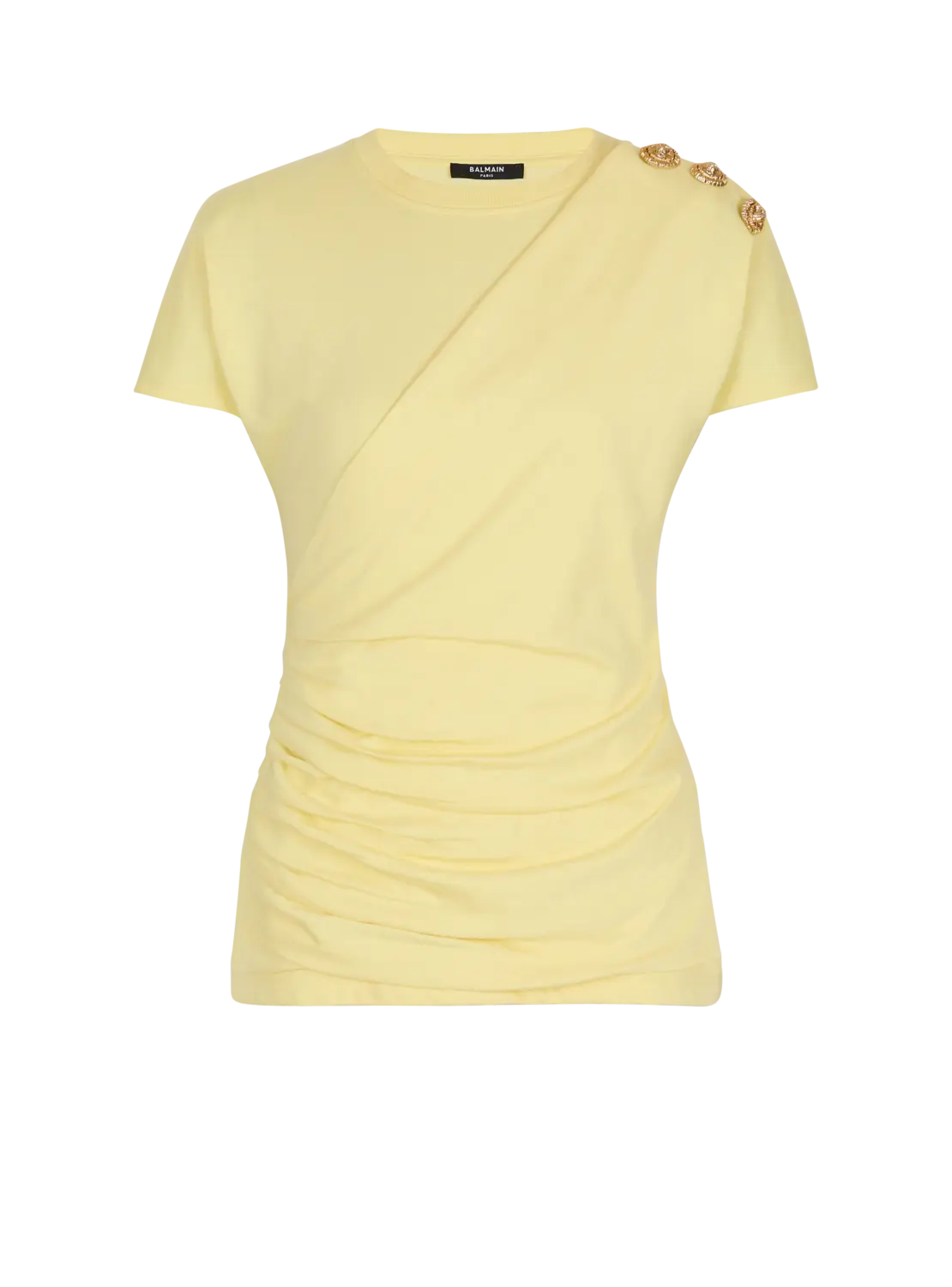

Драпированная футболка с пуговицами Balmain, белый/желтый/розовый