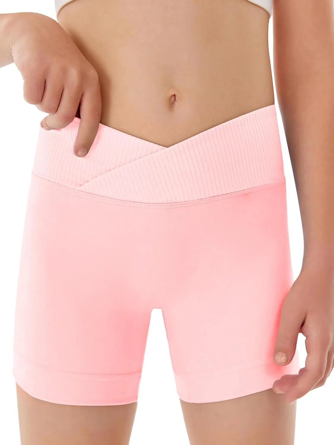 Шорты для девочек slim tummy control V cross waist, Haloumoning, розовый