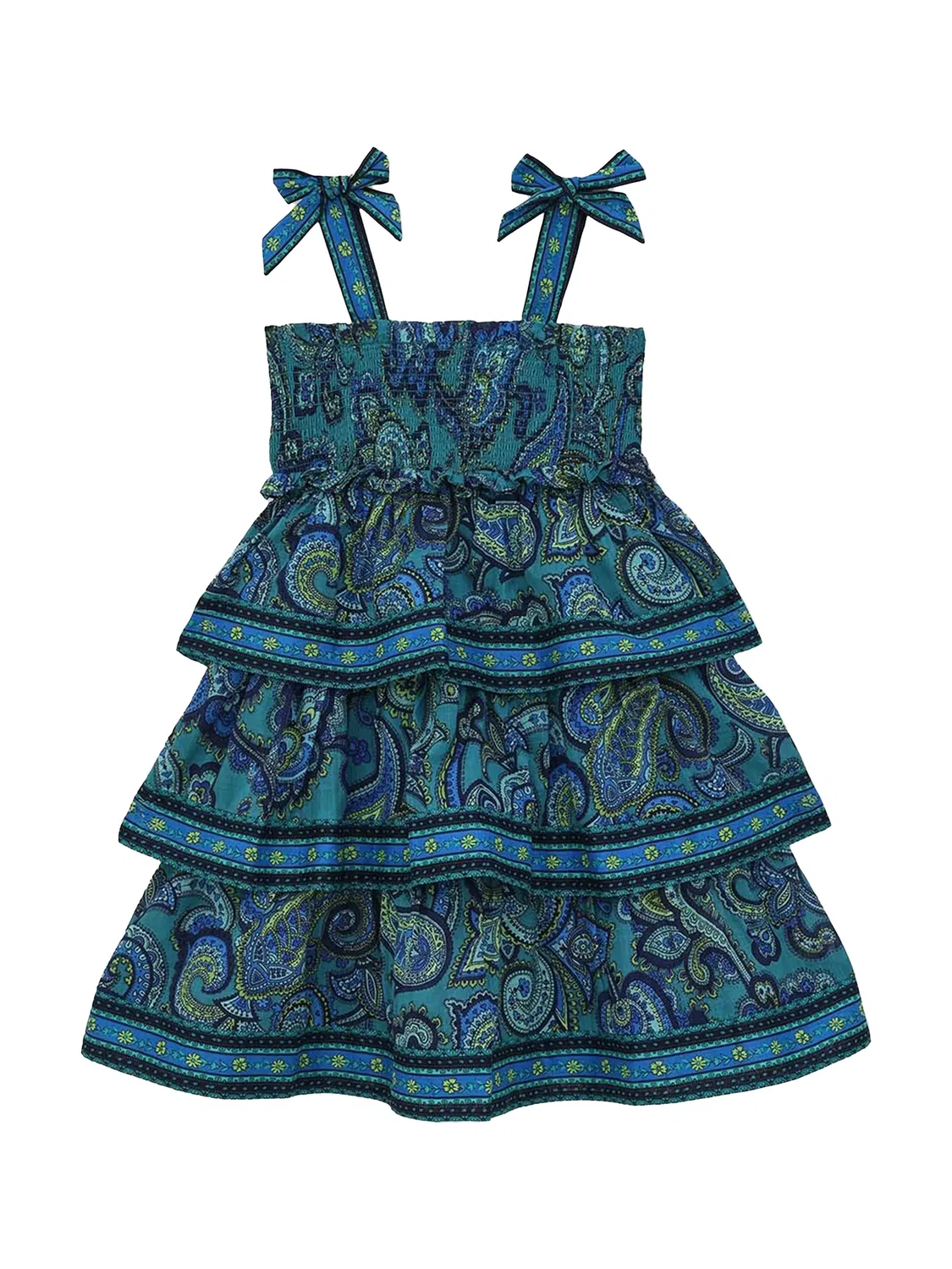 Ярусное платье Patience с принтом пейсли Zimmermann Kids, синий