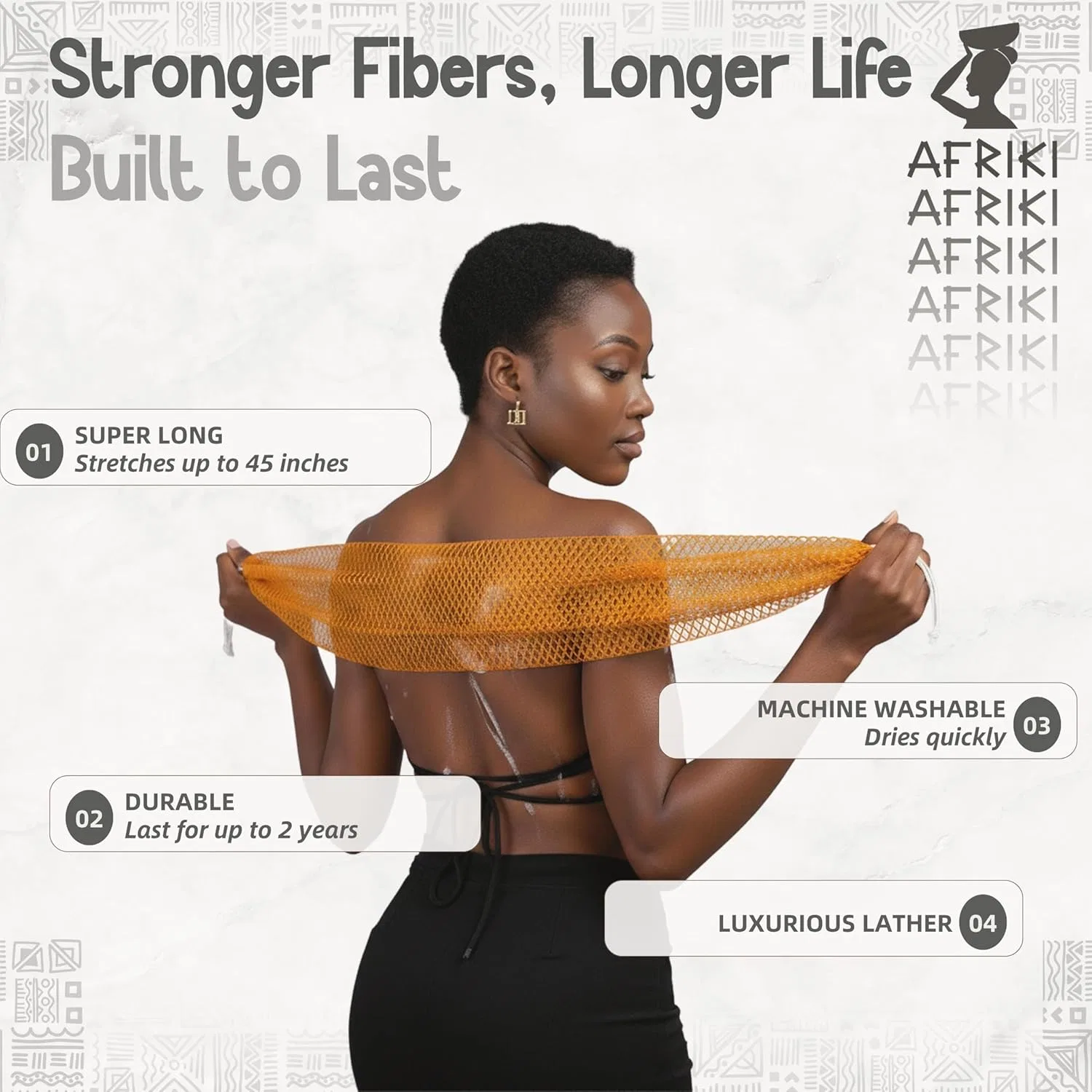 Мочалка для душа африканская AFRIKI Mesh Sponge, 2 шт, Black — фото 3