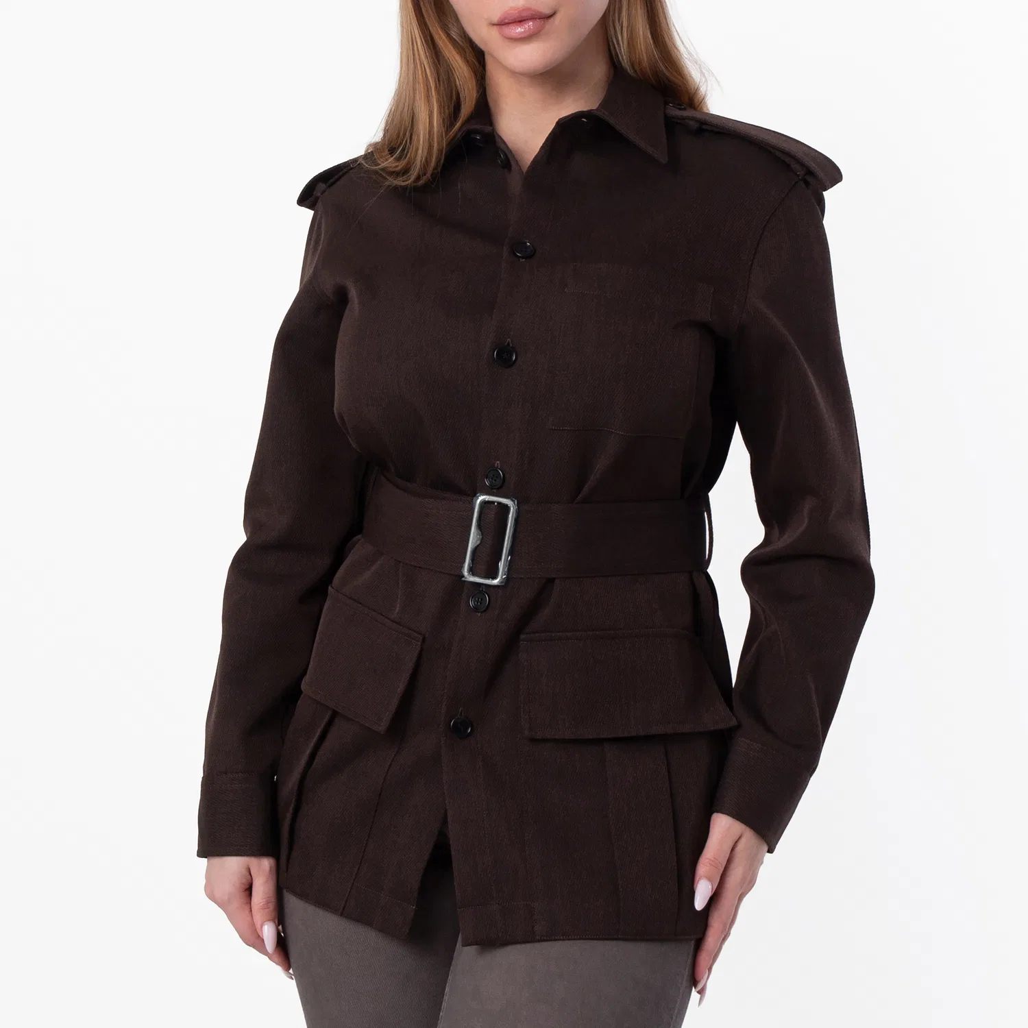 Рубашка-оверширт с поясом Burberry, Brown Black