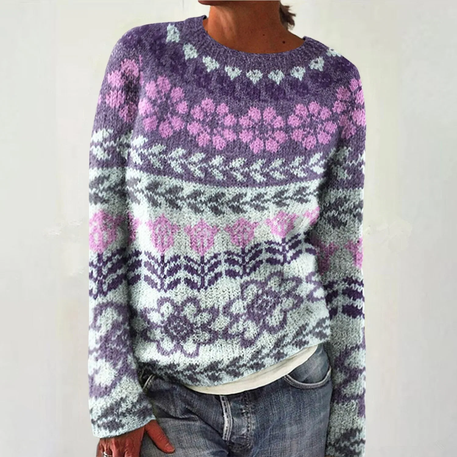 Женский свитер с норвежским узором Fairisle Wool Long Sleeve, Purple — фото 2