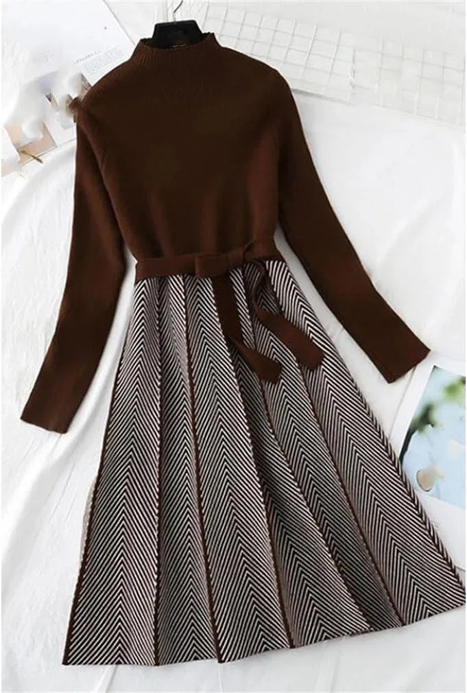 Женское вязаное платье с половиной водолазки A-line, Black — фото 4