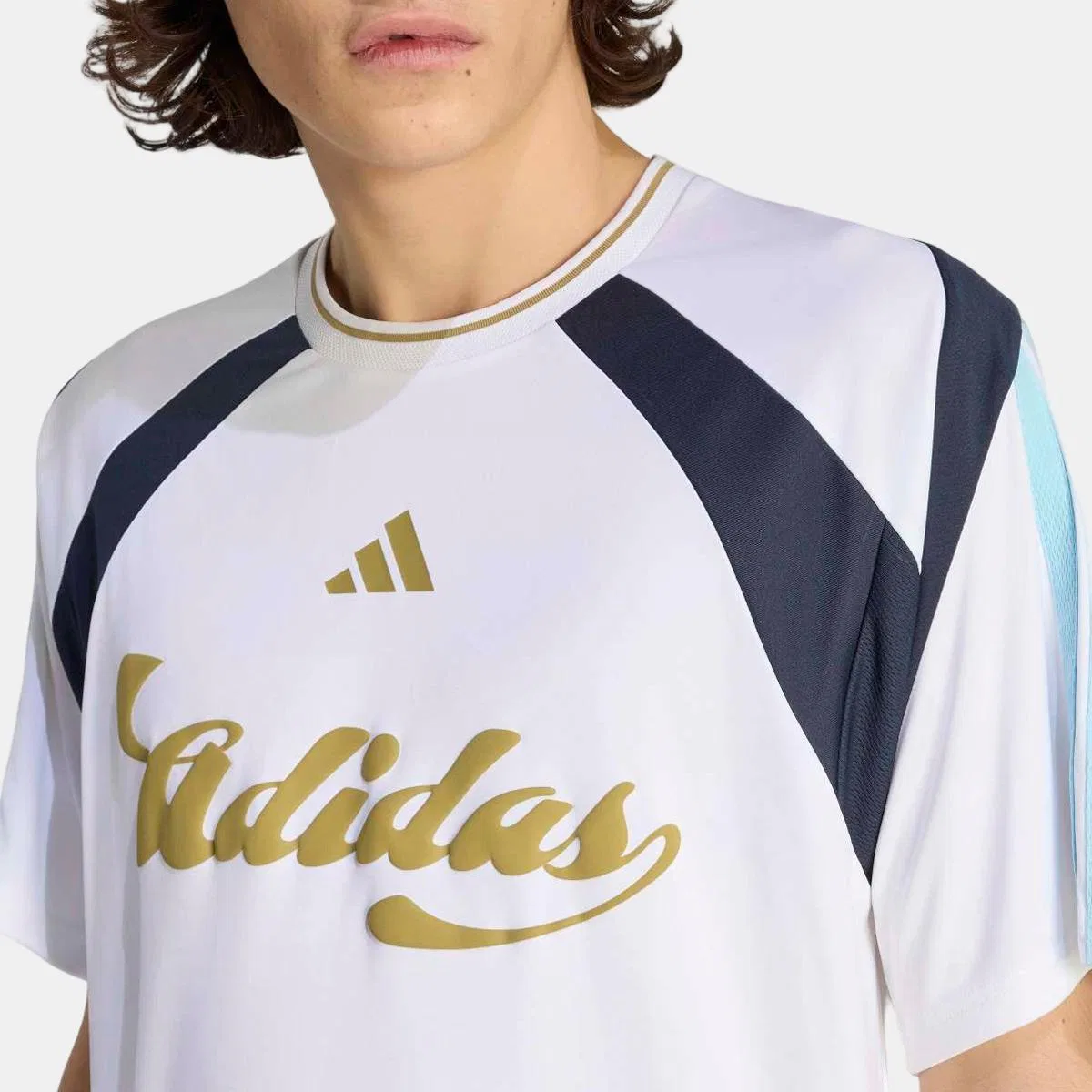 Мужская футболка, Tiro NP, adidas, белый синий — фото 4