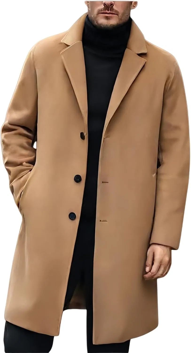 Мужское пальто-тренч с принтом, Classic Slim Fit, хаки