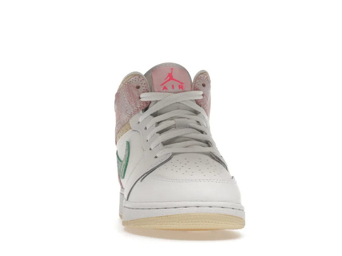Детские кроссовки с принтом Jordan 1 Mid Paint Drip Jordan, White/Green Glow-Arctic Punch — фото 2