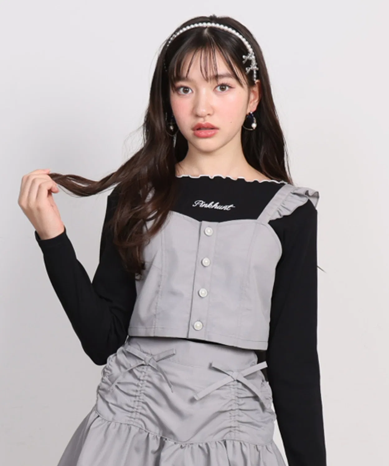 Детский комплект для девочек с длинным рукавоми бантом PINKHUNT, Ash Grey