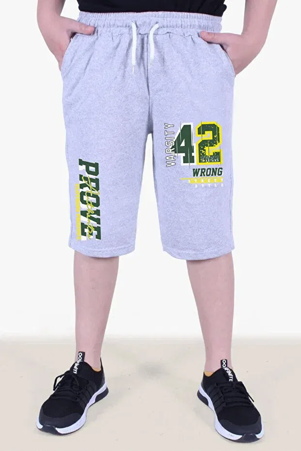 Детские шорты для мальчиков с принтом Wrong Printed Boy's Double Pocket Capri Fyk Collection, Gray