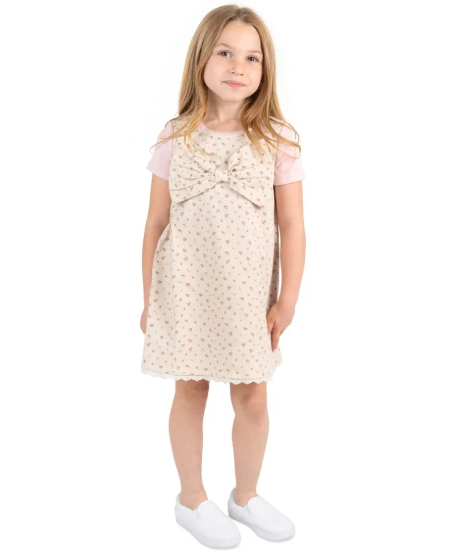 Детское платье с коротким рукавом и бантом Rare Editions, Cream Pink