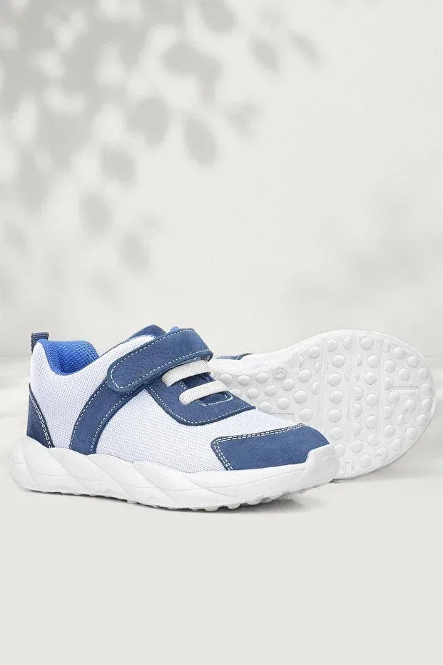 Детские кроссовки для мальчиков кожаные Barefoot genuine leather cream navy blue velcro children's sneakers Rakerplus, Nude Color