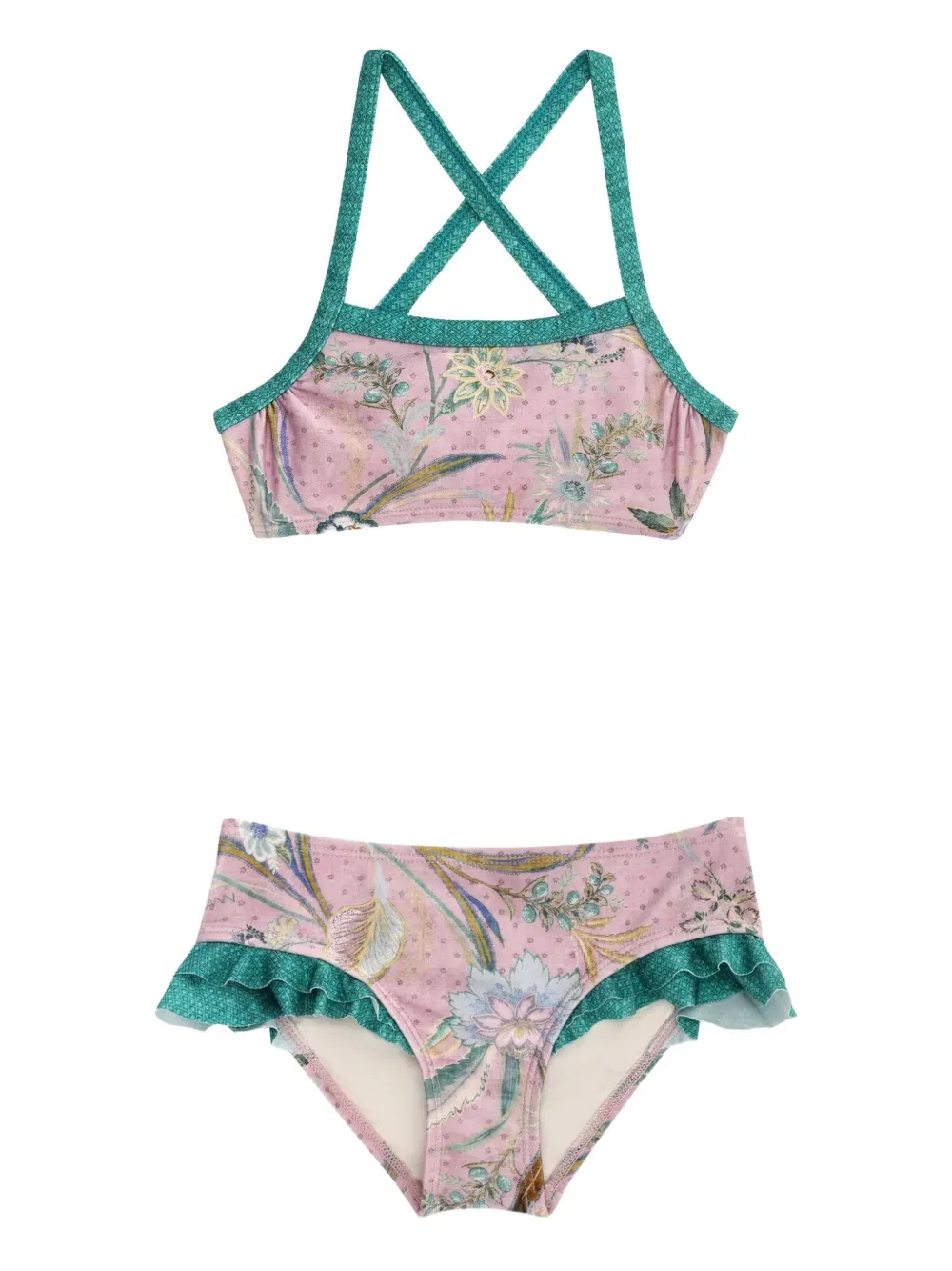 Бикини Indra с цветочным принтом и оборками Zimmermann Kids, розовый