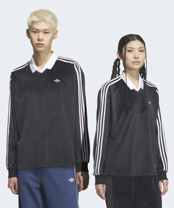 Футболка-поло с длинным рукавом велюровая Adidas, черный