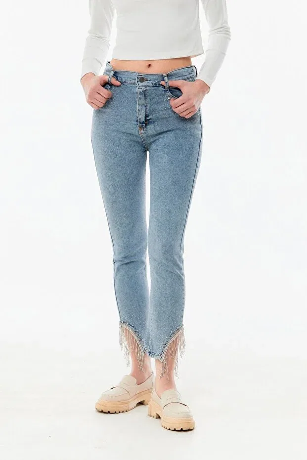 Детские джинсы для девочек прямого кроя с высокой посадкой Stoned high waist straight fit girl's jeans Fulla Moda, Blue — фото 2