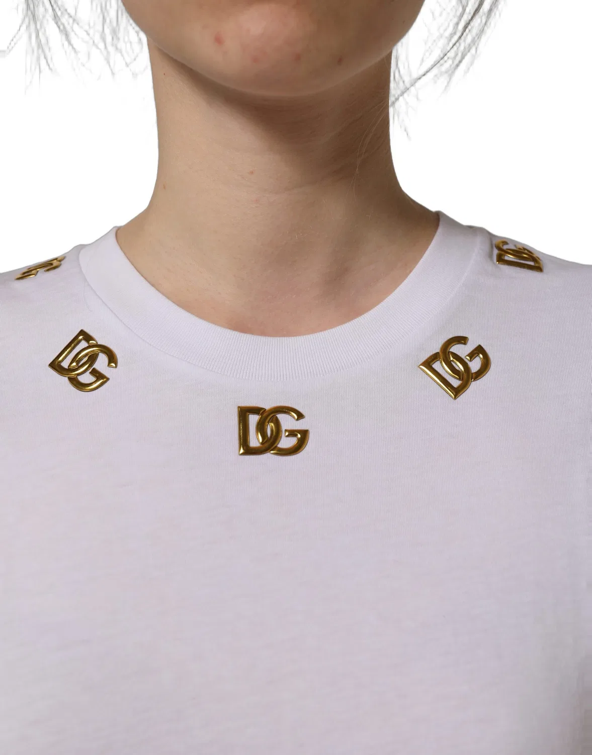 Женская футболка с коротким рукавом и золотым логотипом DG, Dolce & Gabbana, White — фото 4
