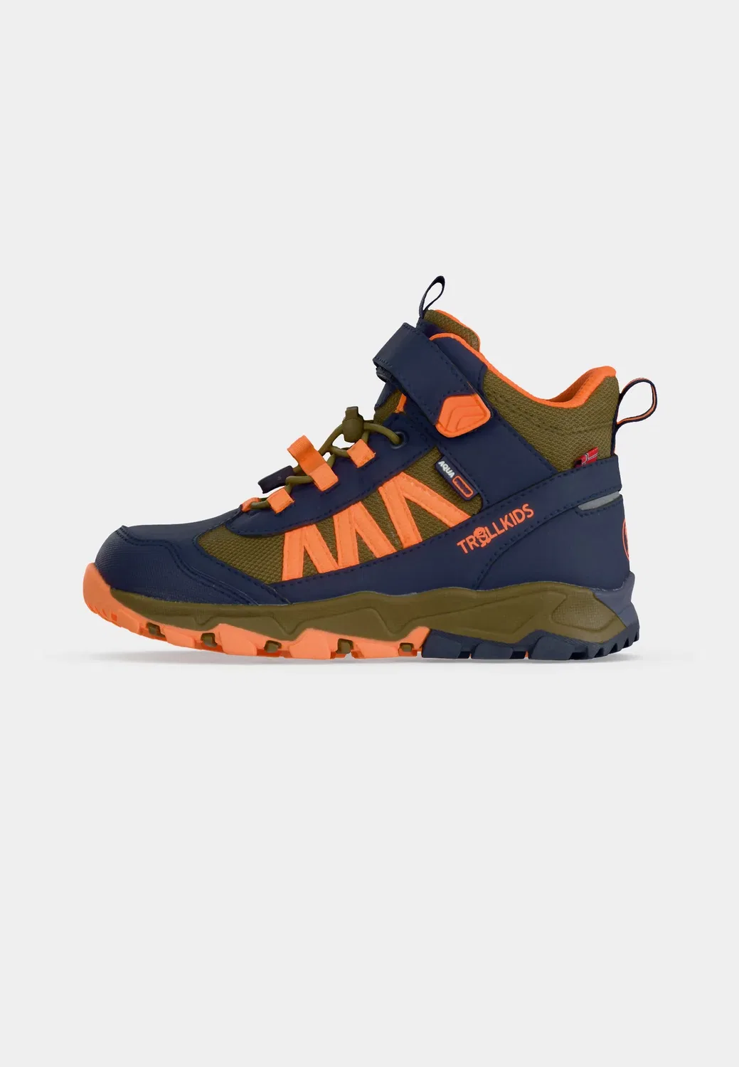 Детские походные ботинки Tronfjell средней высоты, унисекс Trollkids, Spruce Green/Navy/Vivid Orange — фото 2