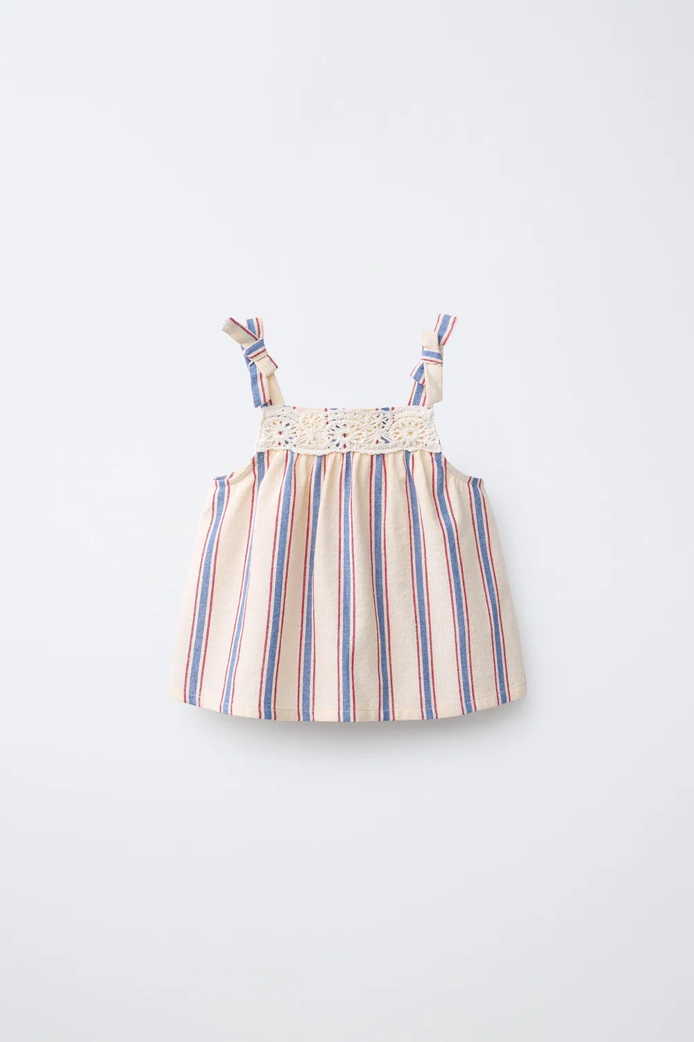 Полосатый топ с деталями, связанными крючком ZARA, Ecru