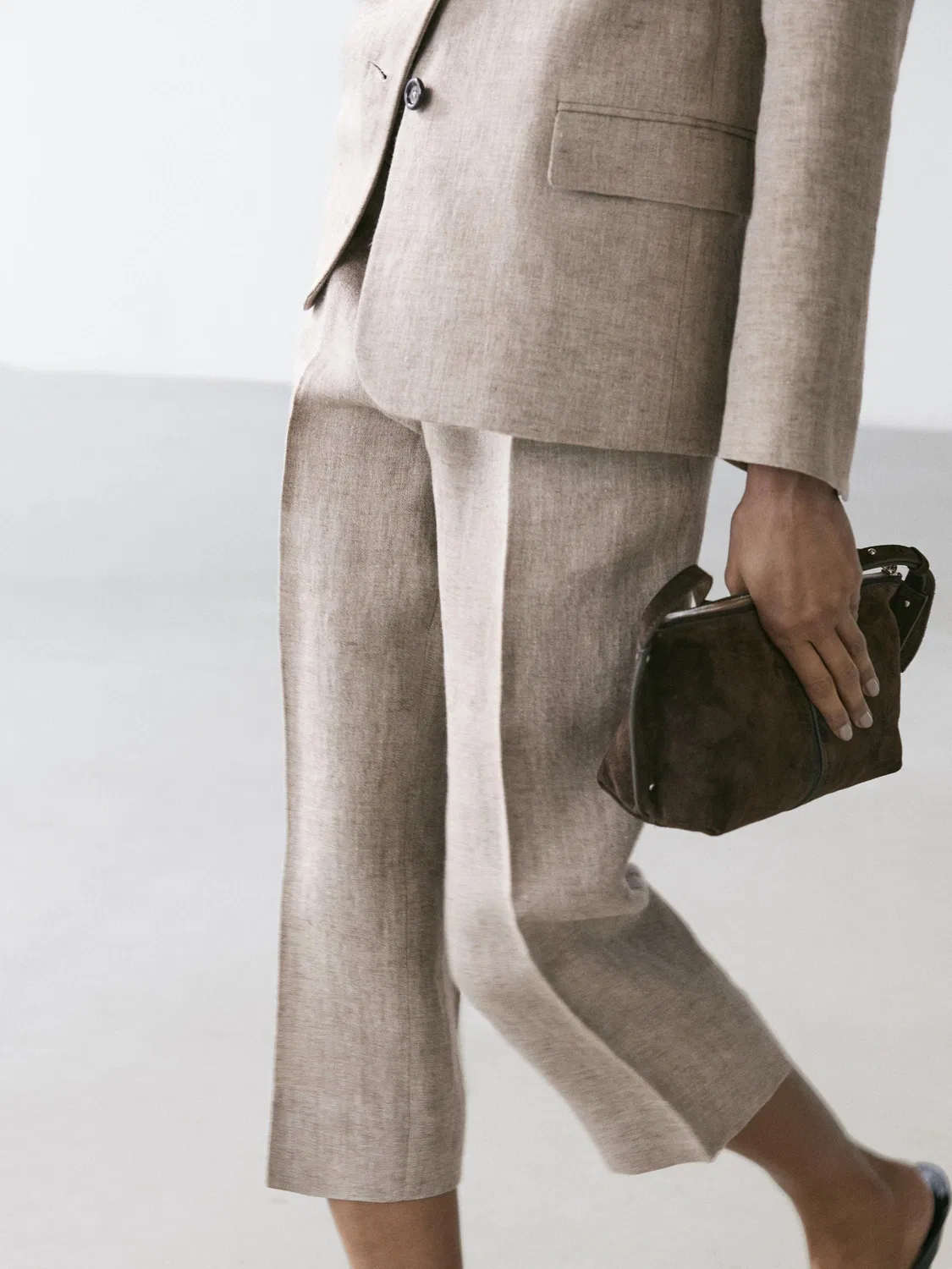 Капри из меланжевой льняной ткани Massimo Dutti, бежевый — фото 2