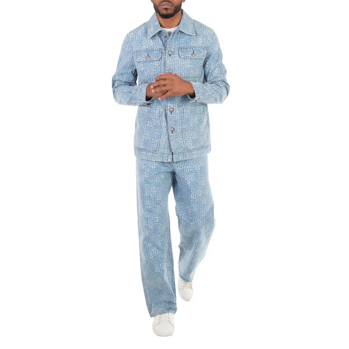 Джинсы Balmain 4G Monogram Cotton Denim Jeans, Bleu Jean — фото 3