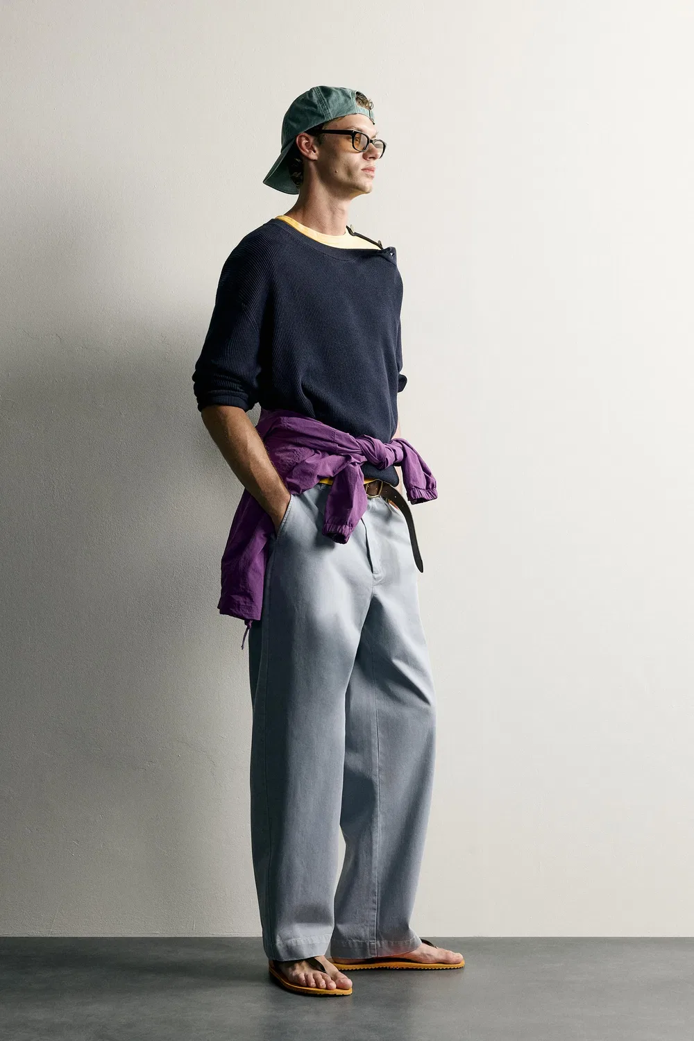 Брюки чинос свободного кроя, выстиранные. ZARA, Faded sky blue — фото 4