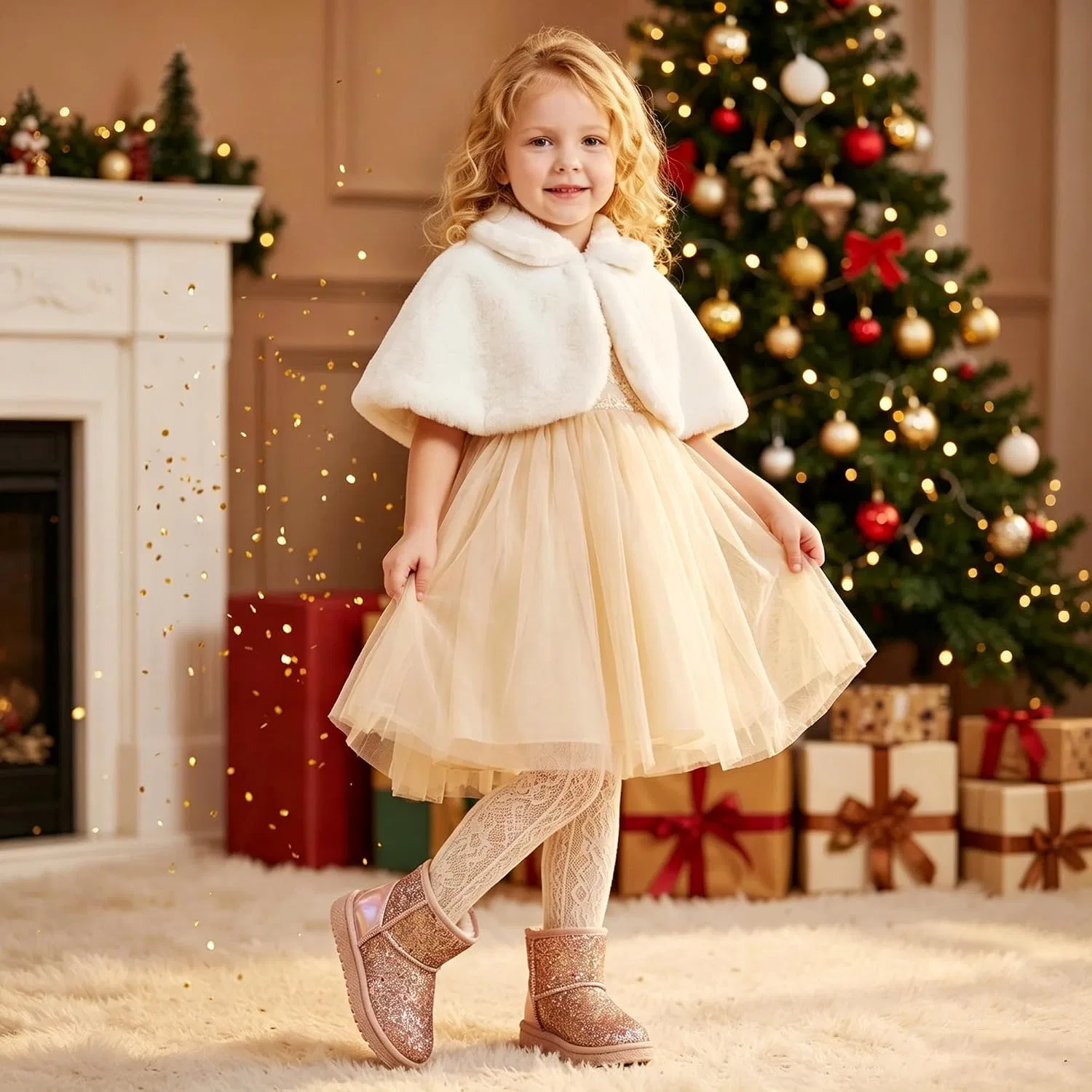 Детские сапоги для девочек с блестками и пайетками Snow Boots Elcssuy, Gold — фото 2