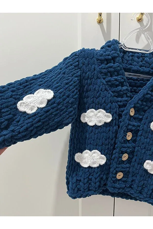 Детский кардиган с принтом Cloud Pattern Cardigan Puffybaby Store, Navy Blue — фото 3