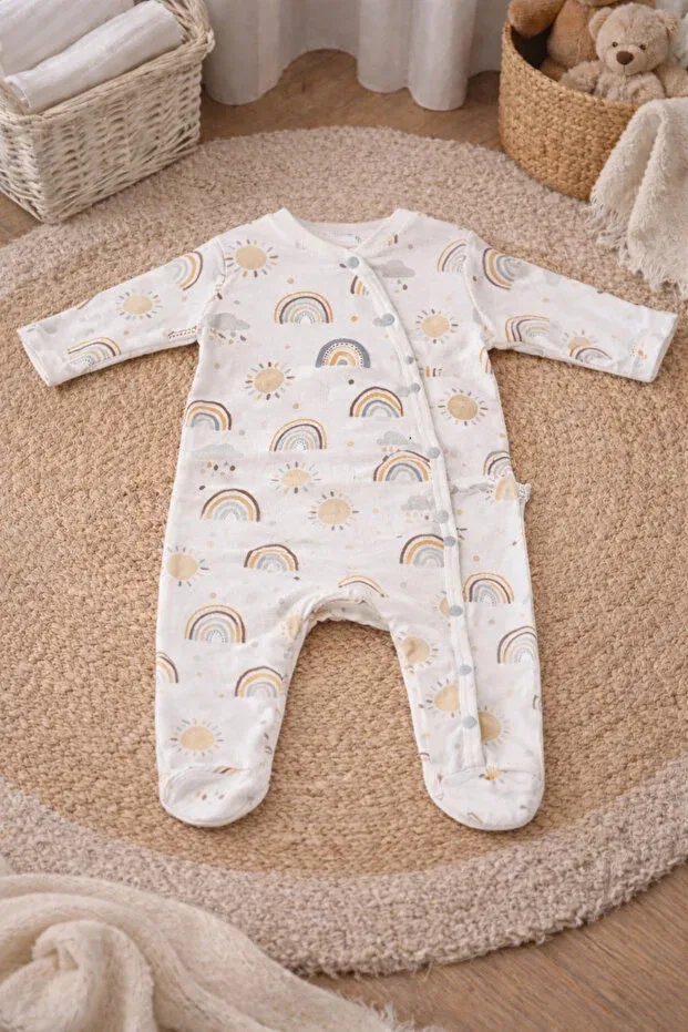 Детский комбинезон для новорожденных с принтом Organic Rainbow Figured Atlas Baby House, White — фото 4