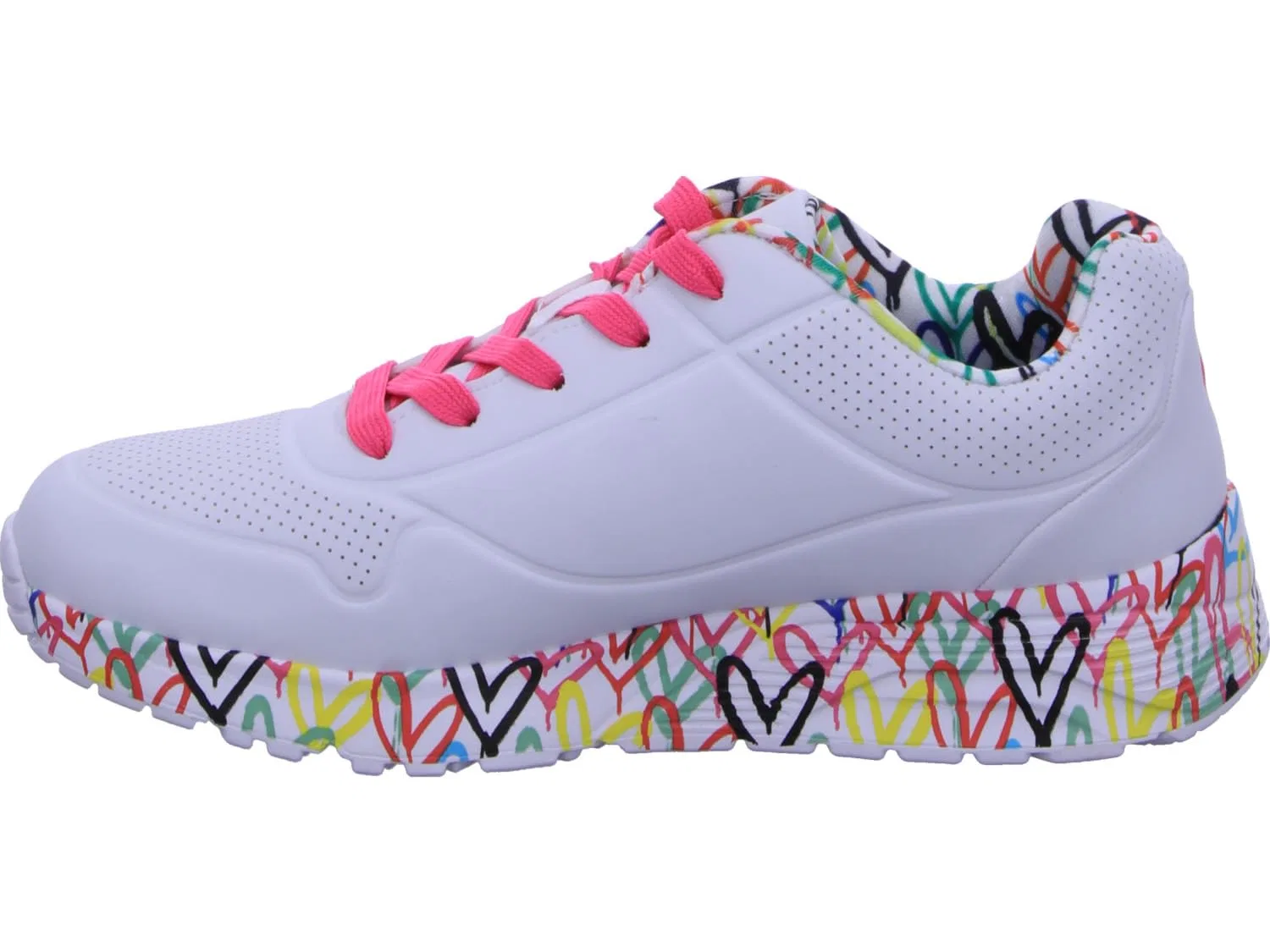 Детские кроссовки для девочек с принтом Uno Lite Lovely Luv Skechers, White White Synthetic H Pink Trim — фото 2