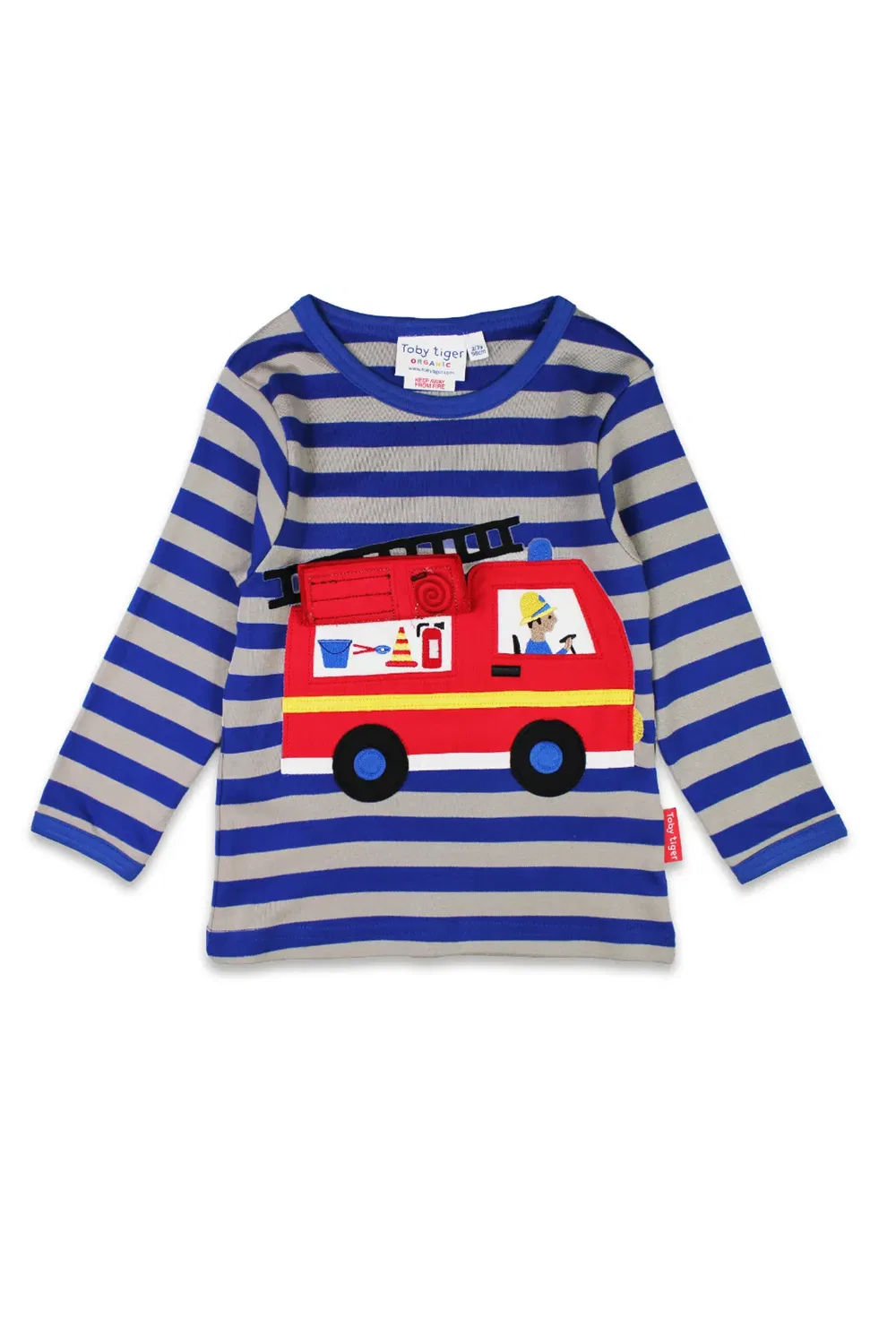 Детская футболка с длинным рукавом Fire Engine Applique Toby Tiger, Blue