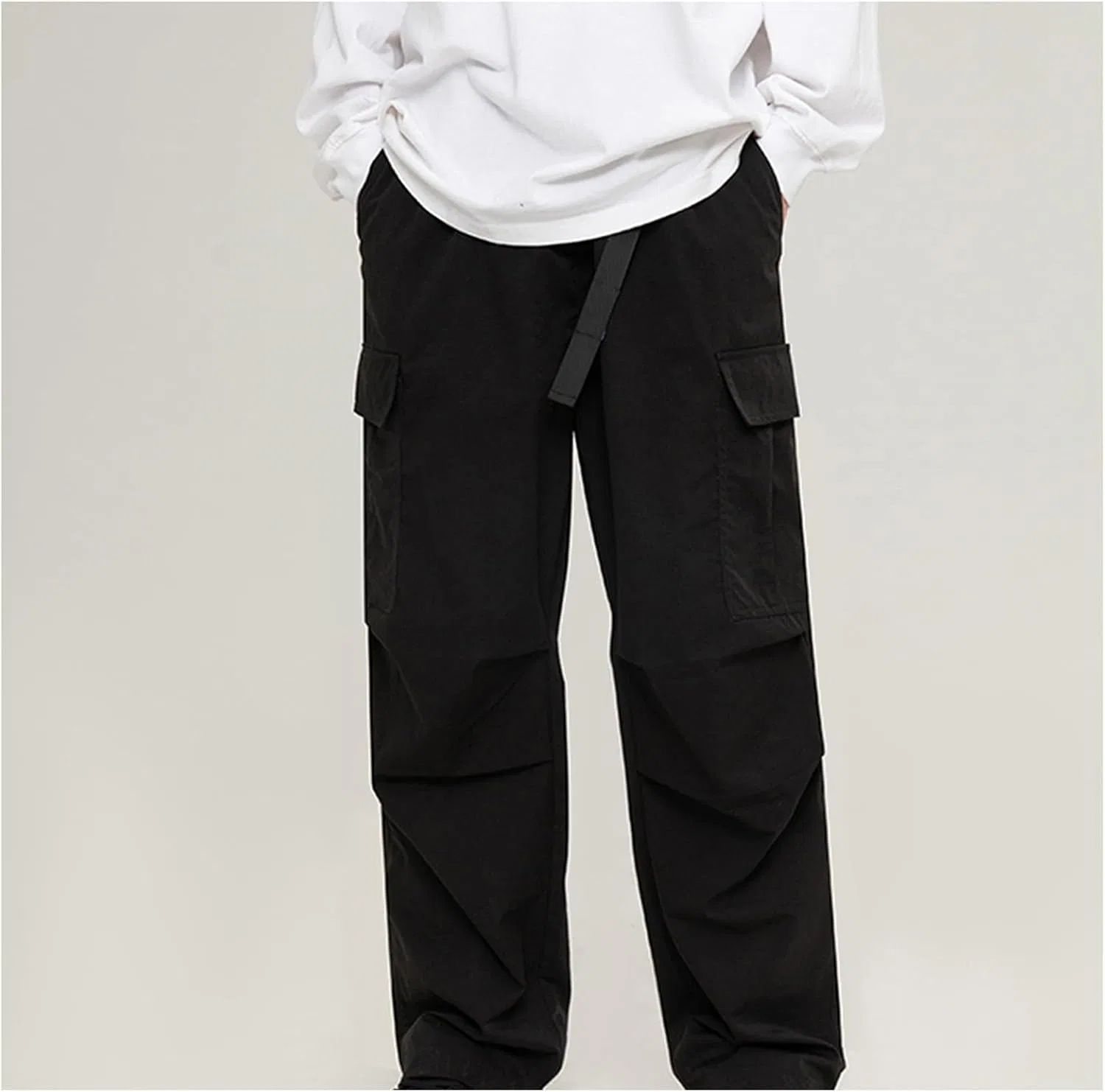 Мужские карго-брюки с эластичным поясом, Cargo Pants, чёрный — фото 2