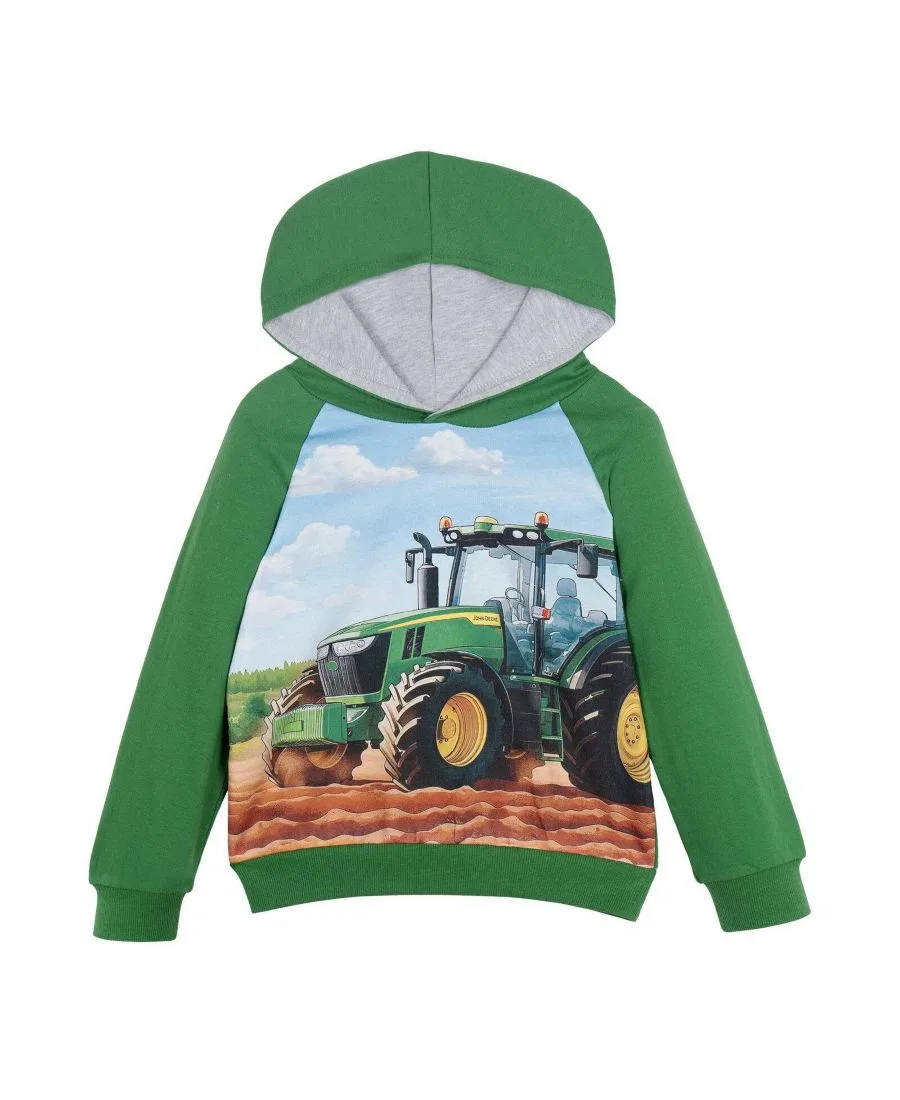 Детский худи из флиса с принтом John Deere, Green Landscape
