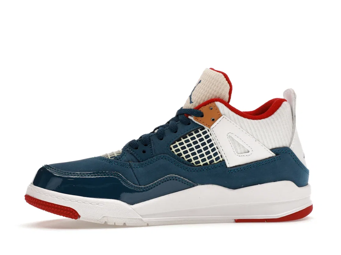 Детские кроссовки с ключевой характеристикой с принтом Jordan 4 Retro Jordan, French Blue/White/Gym Red/Pearl White — фото 3