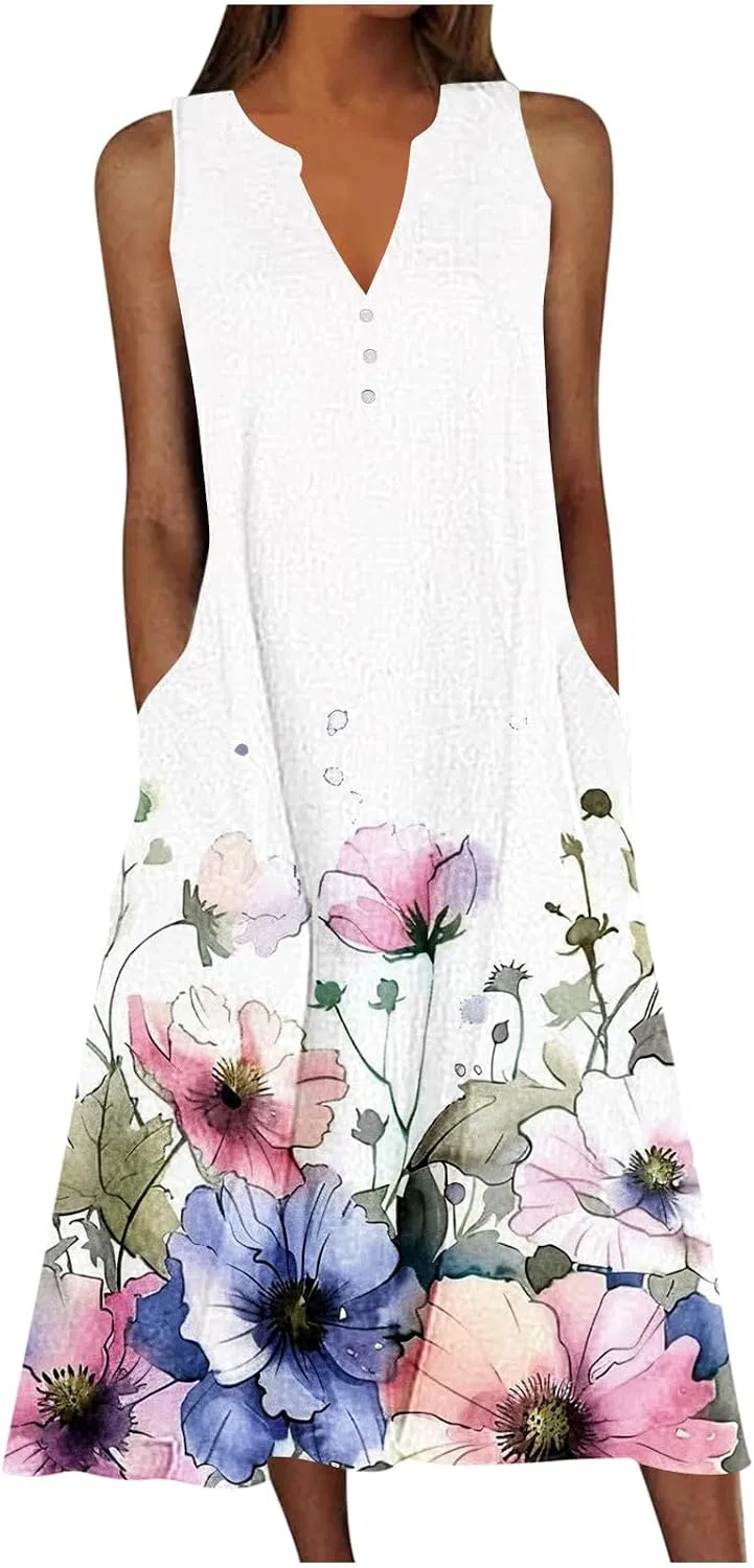Женское летнее свободное платье миди бохо, Multicolor_bodycon Dresses for Women