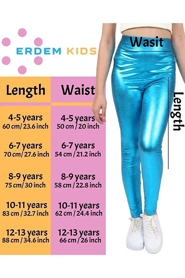 Детские леггинсы для девочек металлические с высокой талией Erdem Kids, T.Blue — фото 2