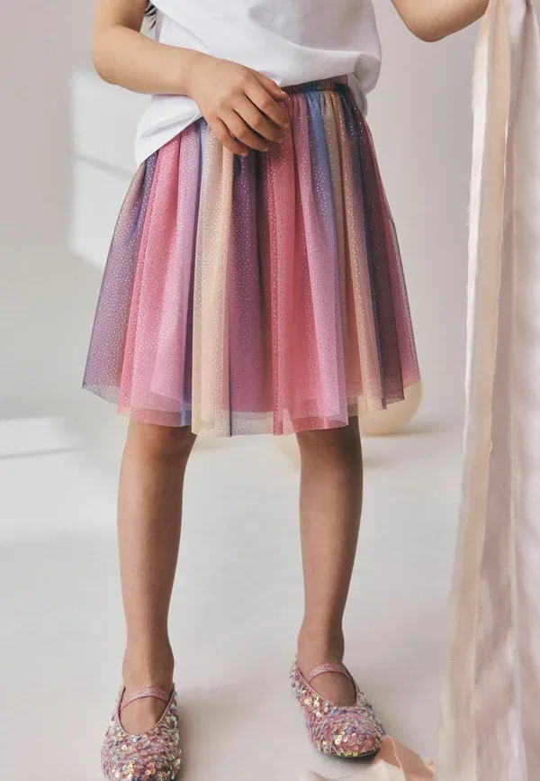 Юбка с эластичным поясом Regular fit - mesh pull on skirt - pleated skirt Next, Multi Rainbow Sparkle, мультиколор