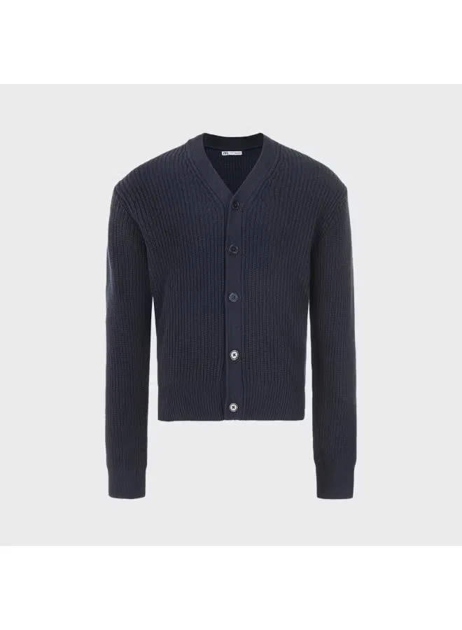 Кардиган с длинным рукавом V-образным вырезом Zara, темно-синий — фото 2