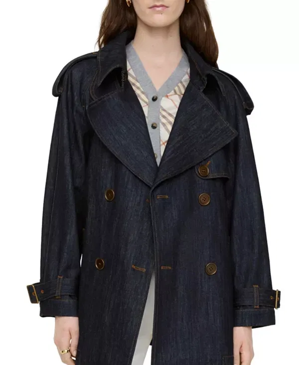 Женское пальто-трапеция с джинсовым верхом Fitzrovia Trench Coat Burberry, Dark Indigo — фото 2