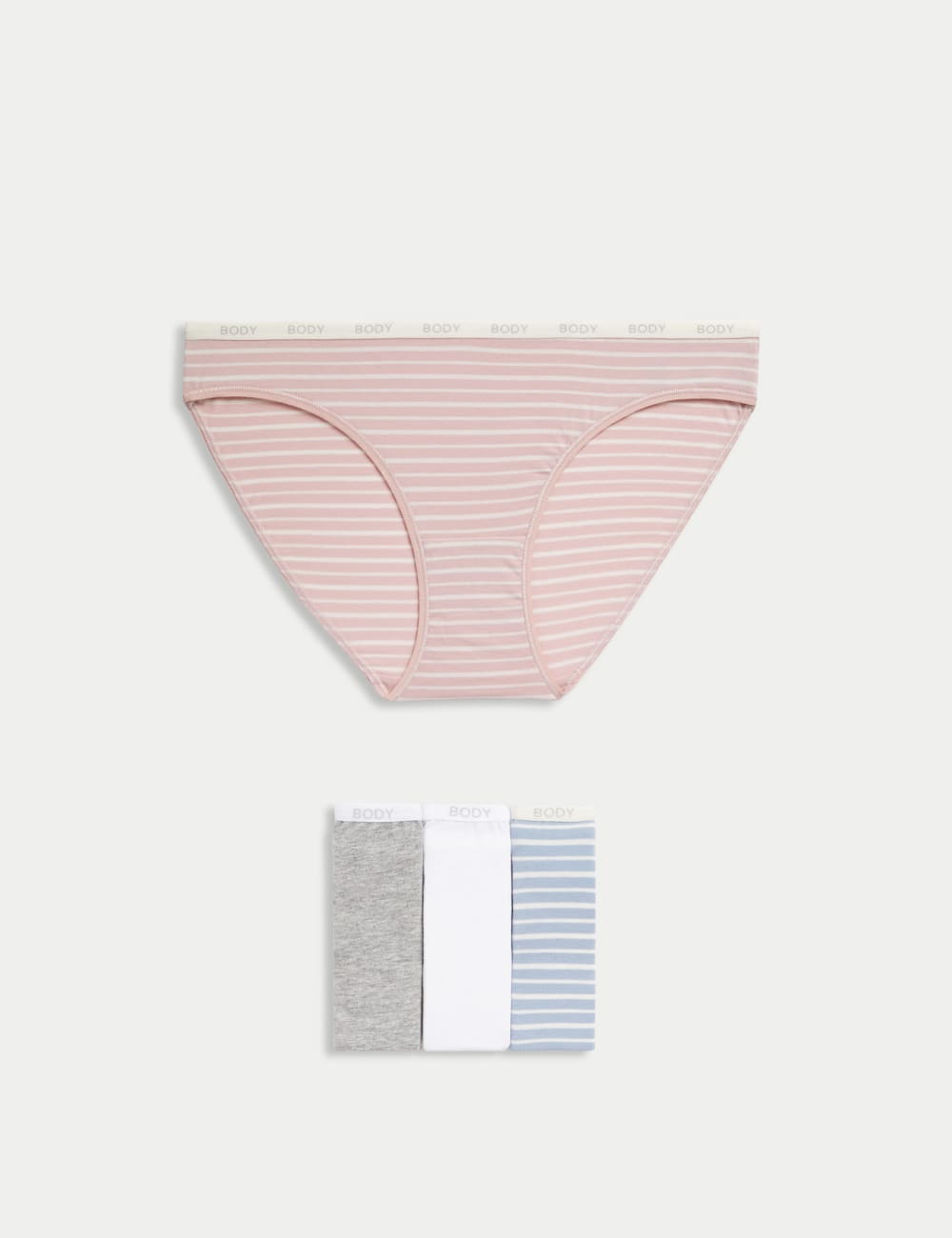 

4 пары трусиков-бикини из хлопка с высоким содержанием хлопка Body by Marks & Spencer, светло-голубой микс