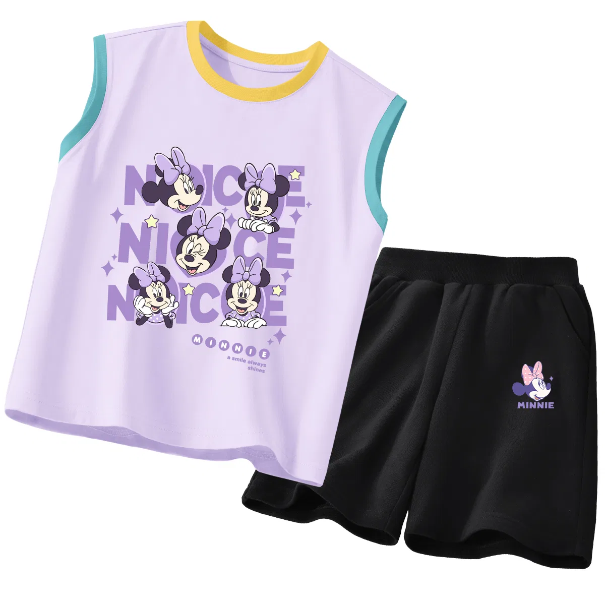 Детский костюм Casual Sportswear с круглым вырезом Disney, Di Floral Minnie Yellow Purple+Di Knot K Black