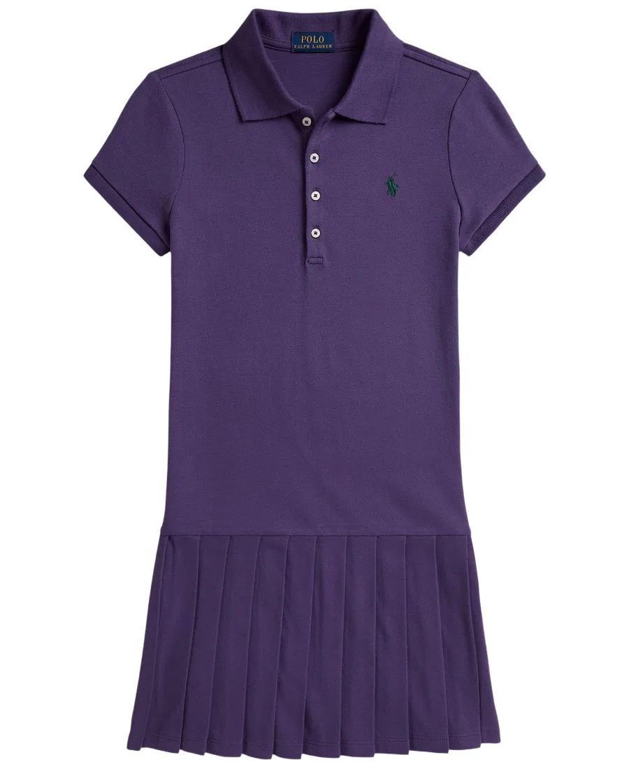 Платье-поло с плиссированной юбкой из хлопковой сетки Polo Ralph Lauren, Valley Purple