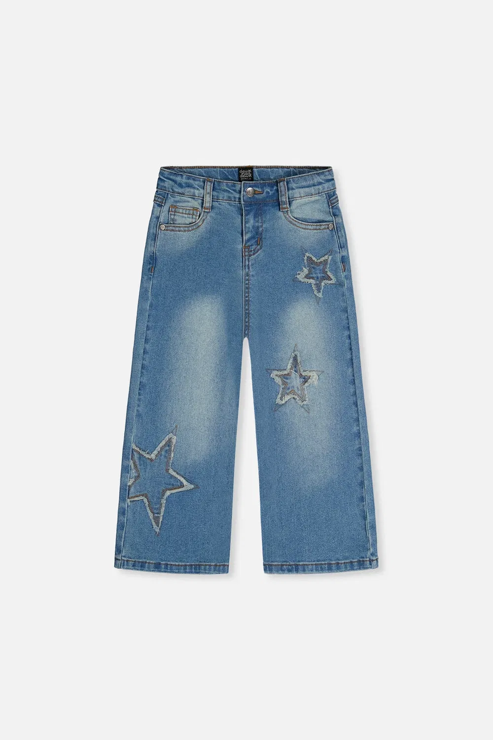 Детские джинсы для девочек с вышивкой звезд Varsity League Deux par Deux, Navy Blue Denim